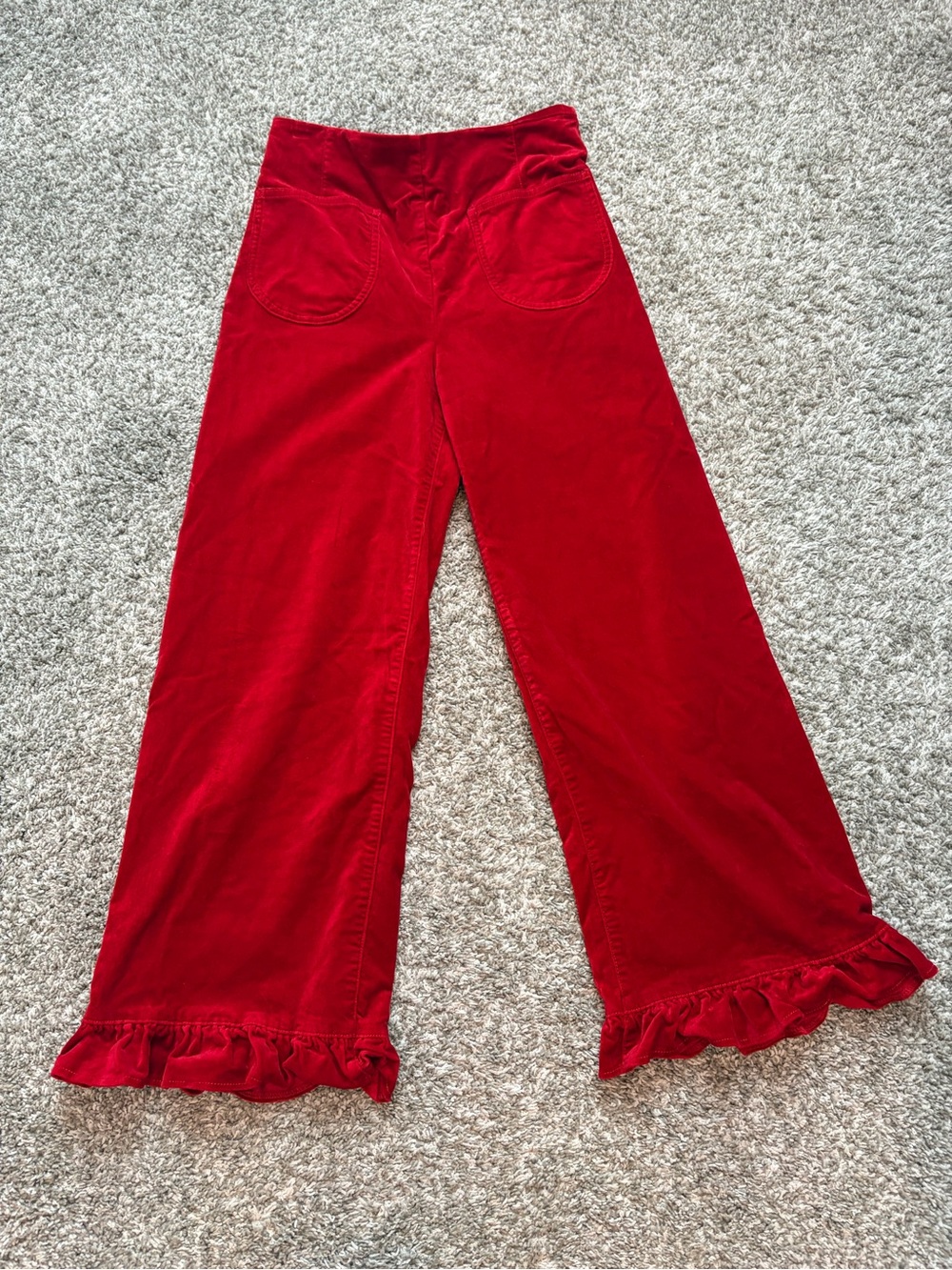 Maeve Red Ruffle-Hem Cropped Wide-Leg Pants - Picture 4 of 7